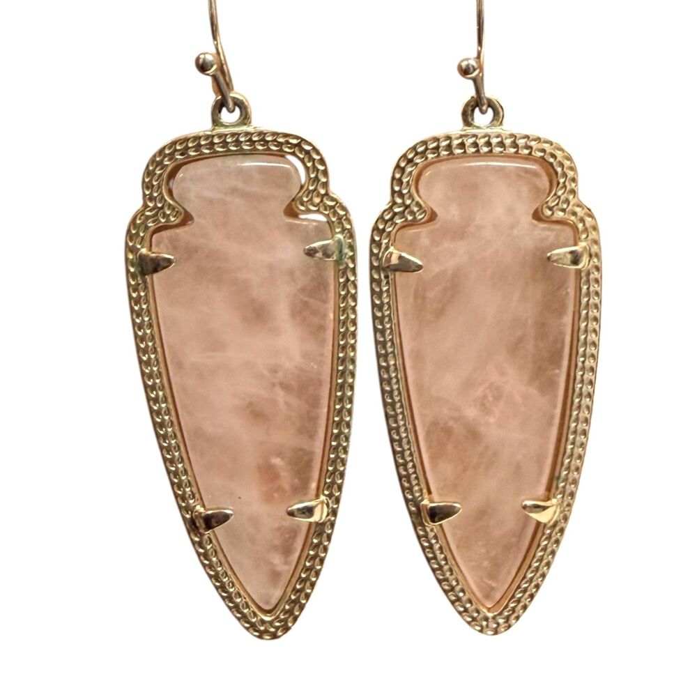 Kendra Scott Skylar Arrowhead Drop Earrings Gold Tone Pink Rose Quartz Stone